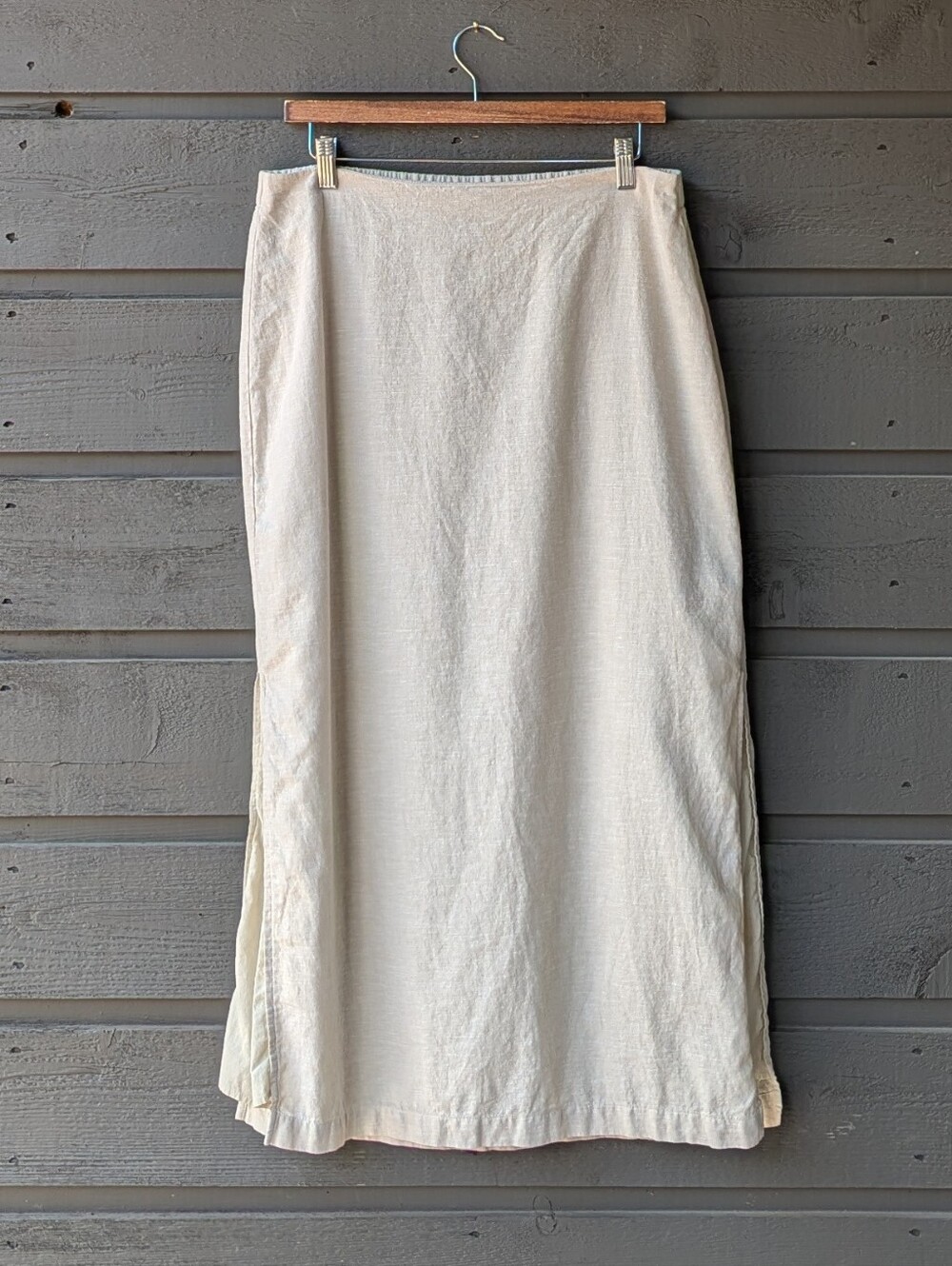 GAP Cream Pull-On Flax Linen Maxi Skirt with Side Slits Size Large - Picture 1 of 8